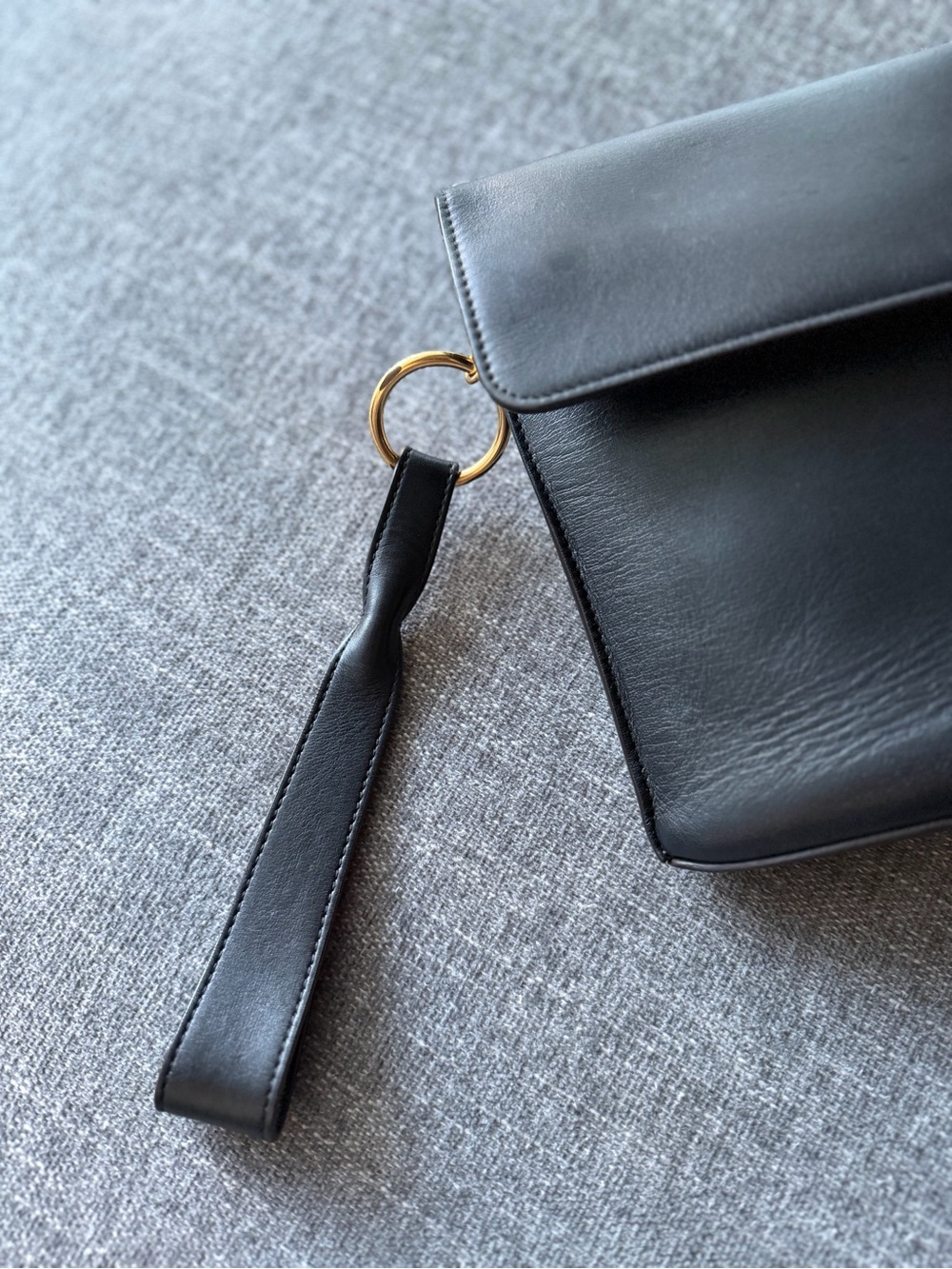 CELINE Black Leather Foldover Gold Hardware Wristlet Clutch - Picture 5 of 9